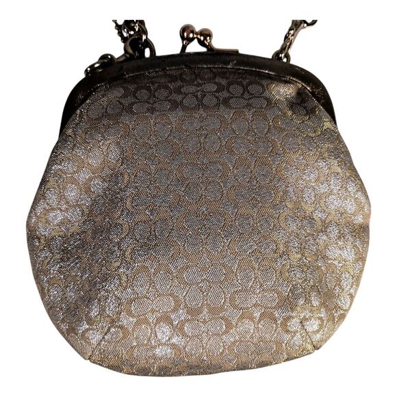 Coach Lurex Kisslock Pouch Clutch Bag Frame Crossbody Shoulder Gold Silver - Picture 5 of 11